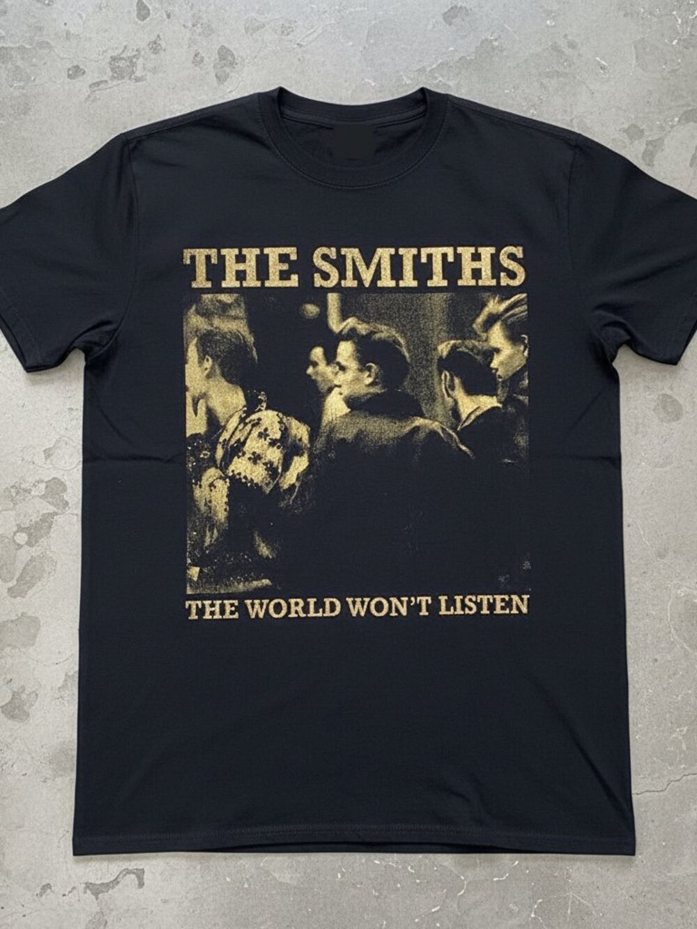 The Smiths The World Won't Listen Band Tee Black Gold Graphic T-Shirt